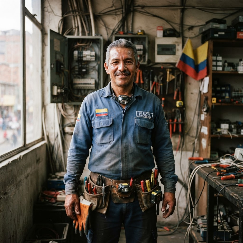 Retrato documental de Carlos, técnico electricista independiente en Bogotá
